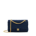 CHANEL VINTAGE MEDIUM CLASSIC DOUBLE FLAP BAG FABRIC NAVY GHW