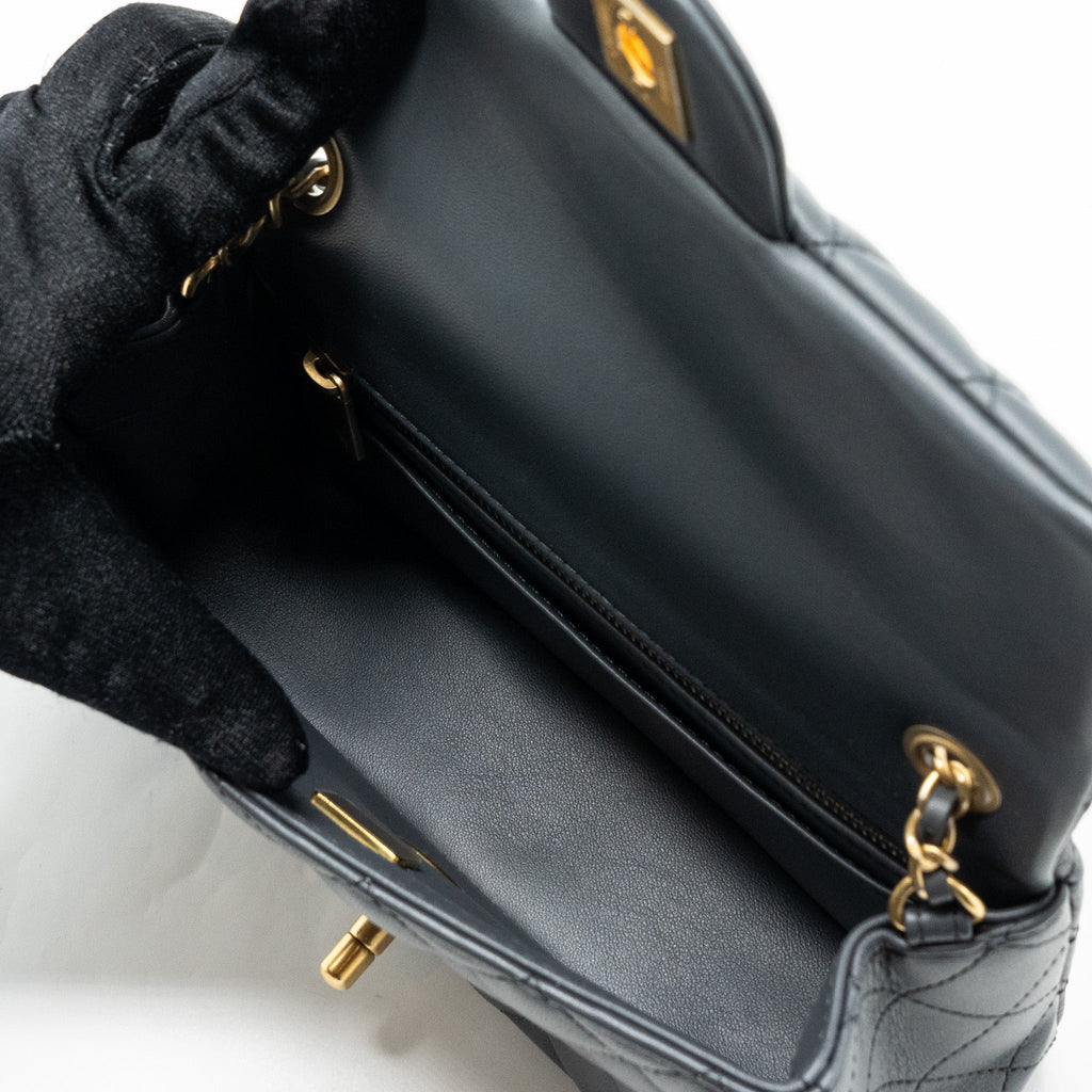 CHANEL 23K PEARL CRUSH MINI RECTANGULAR FLAP BAG LAMBSKIN DARK GREY GHW