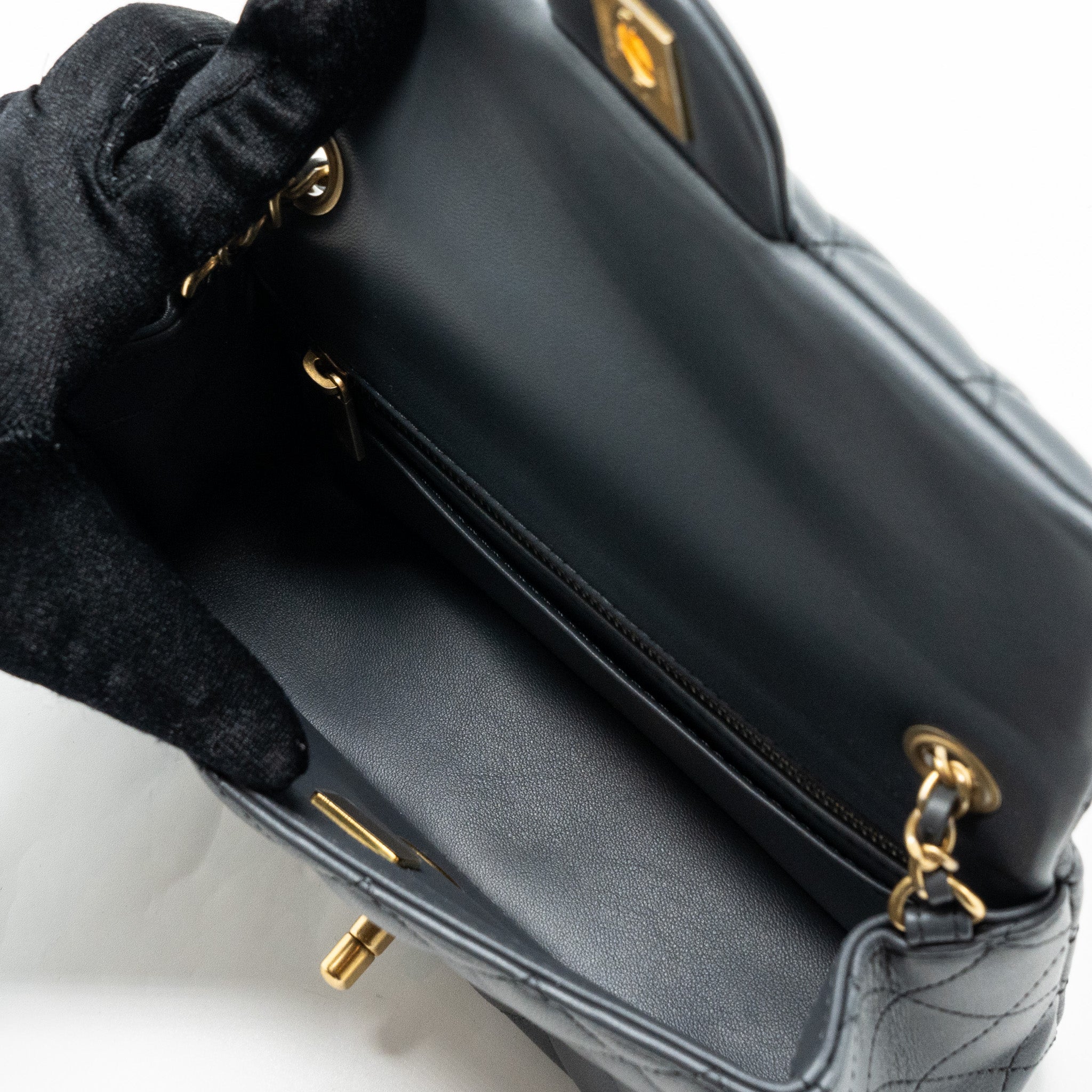 CHANEL 23K PEARL CRUSH MINI RECTANGULAR FLAP BAG LAMBSKIN DARK GREY GHW