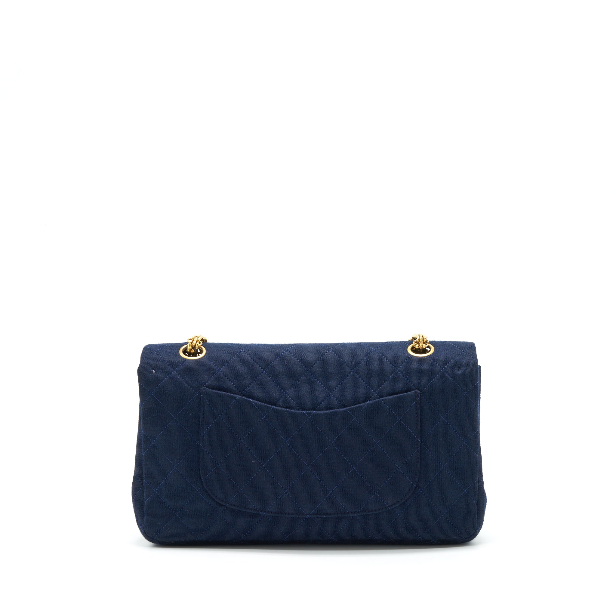 CHANEL VINTAGE MEDIUM CLASSIC DOUBLE FLAP BAG FABRIC NAVY GHW
