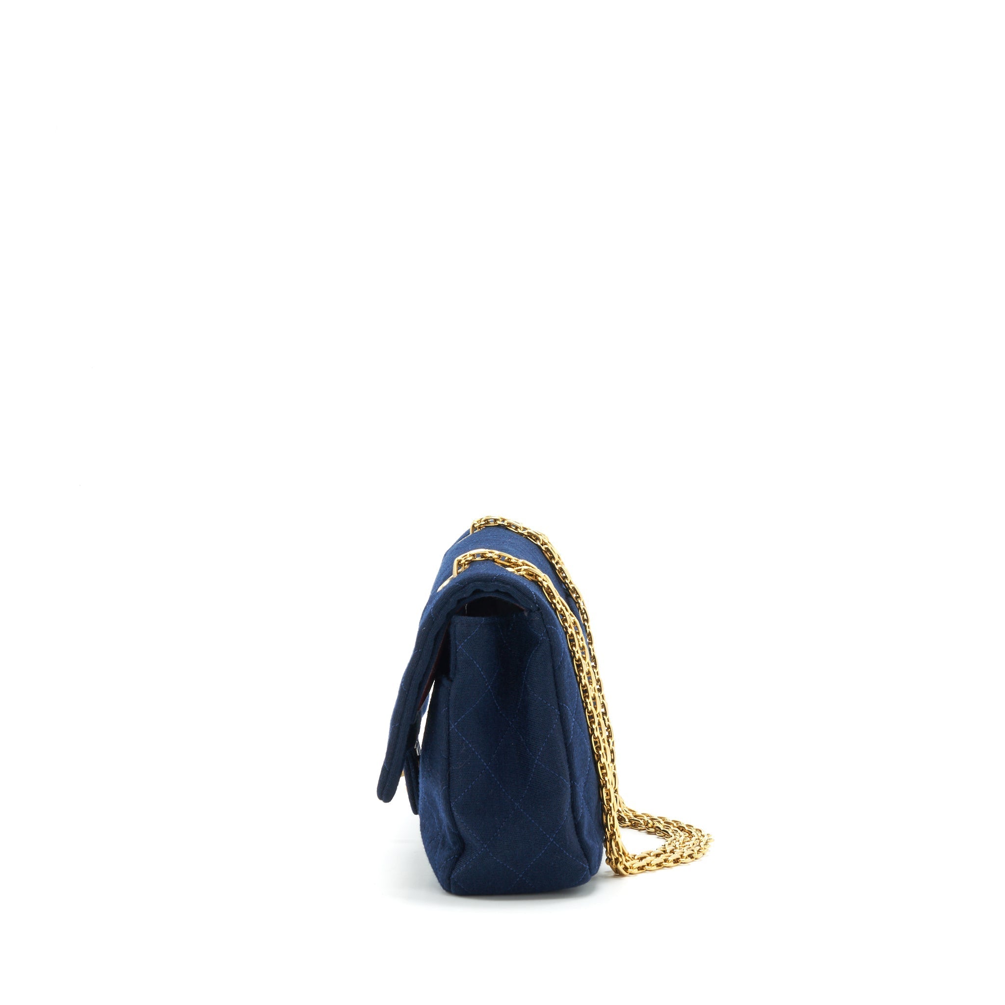 CHANEL VINTAGE MEDIUM CLASSIC DOUBLE FLAP BAG FABRIC NAVY GHW