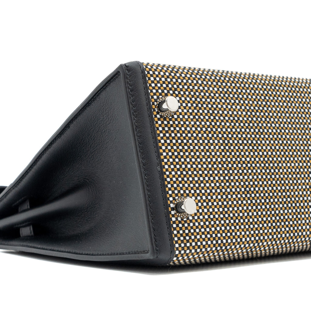 HERMES KELLY 25 SELLIER TOILE QUADRILLE /SWIFT BLACK-BLANC-DESERT / BLACK SHW