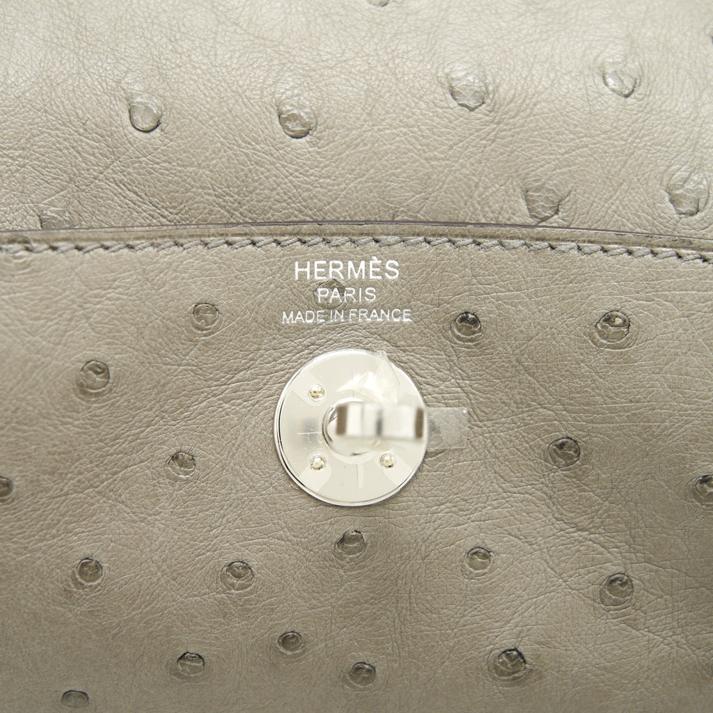 HERMES MINI LINDY OSTRICH 81 GRIS TOURTERELLE SHW