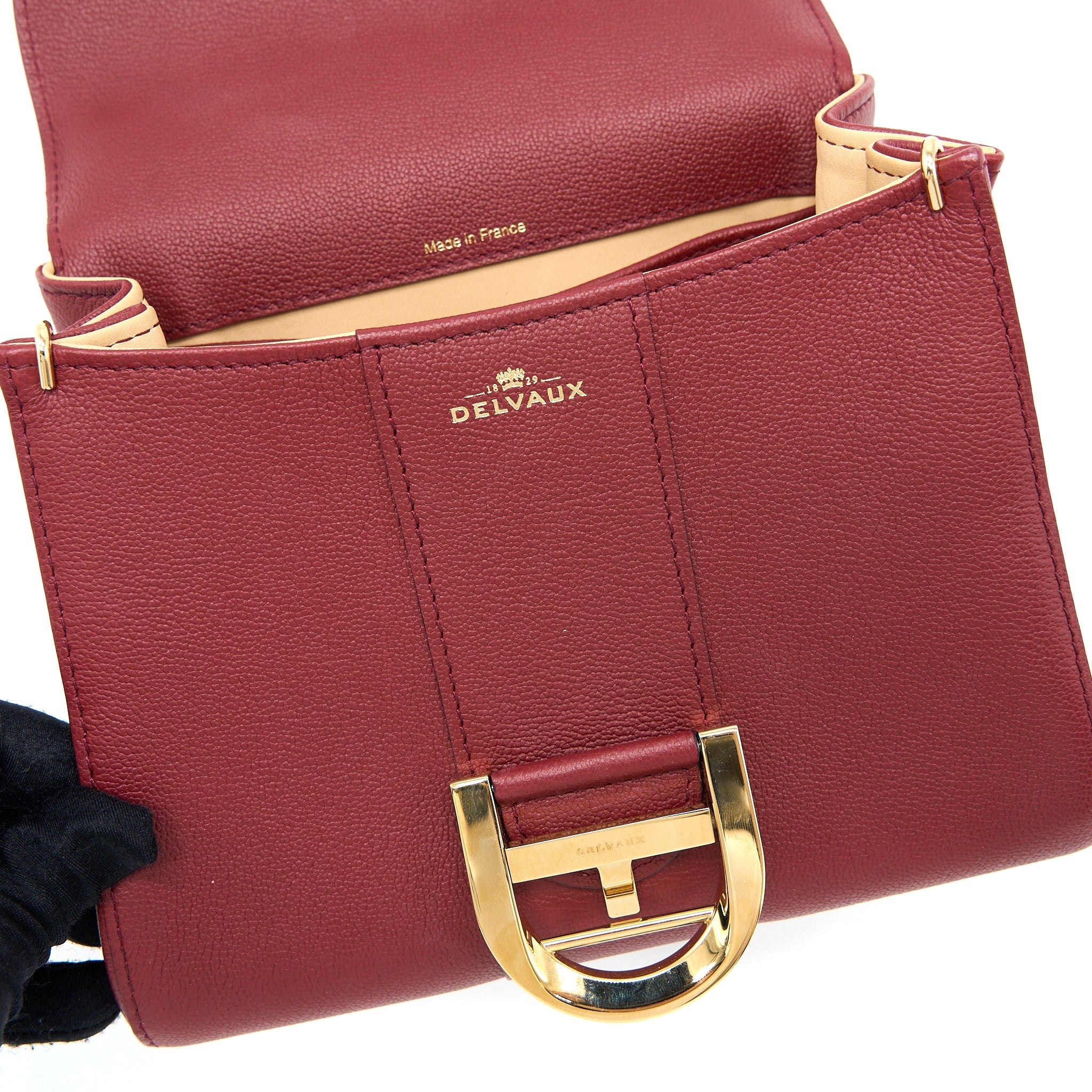 DELVAUX MINI BRILLIANT BAG GRAINED CALFSKIN BURGUNDY GHW