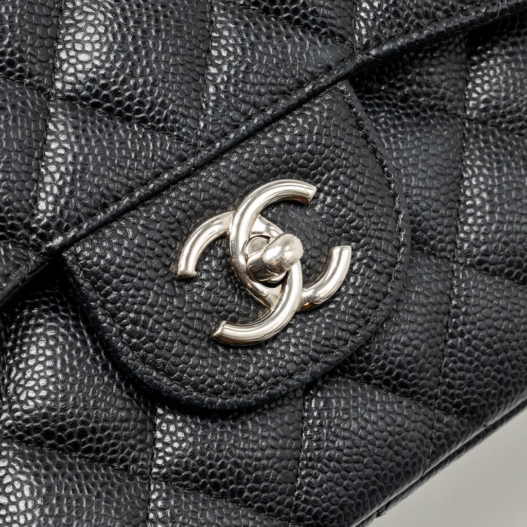 CHANEL JUMBO CLASSIC DOUBLE FLAP BAG CAVIAR BLACK SHW