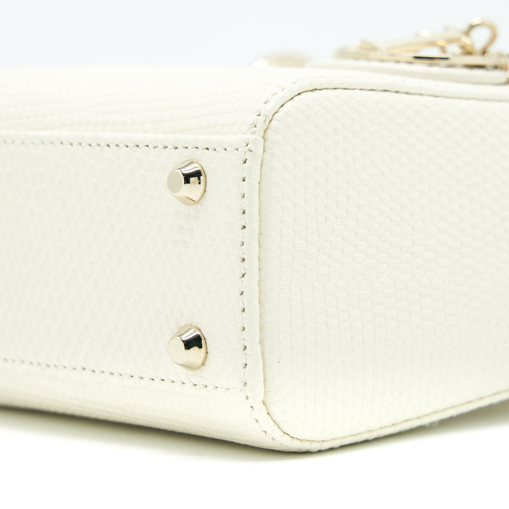 DIOR LIZARD MINI LADY DIOR BAG WHITE LGHW
