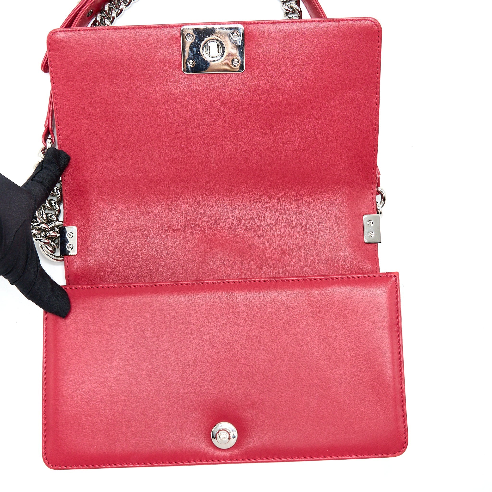 CHANEL MEDIUM BOY BAG LAMBSKIN RED SHW