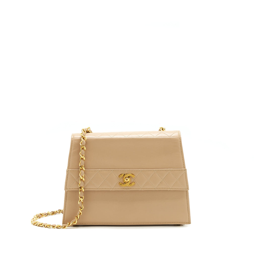 CHANEL VINTAGE SINGLE FLAP BAG CROSS BODY LAMBSKIN BEIGE GHW