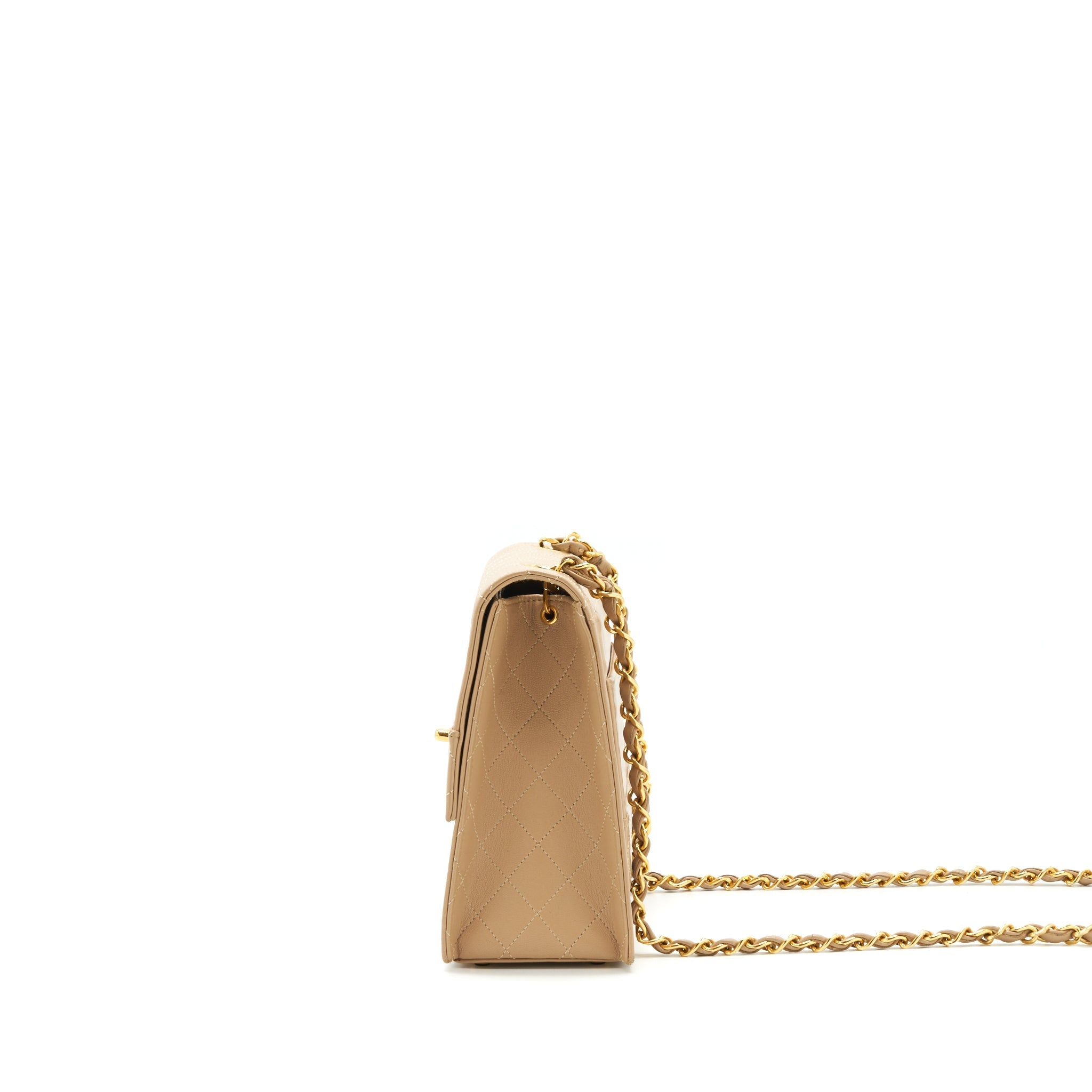 CHANEL VINTAGE SINGLE FLAP BAG CROSS BODY LAMBSKIN BEIGE GHW