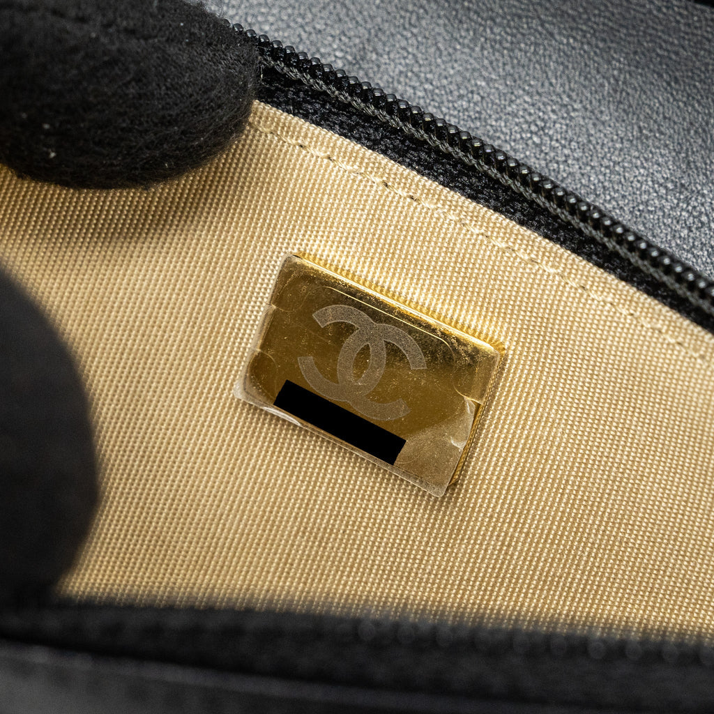 CHANEL PEARL CRUSH WALLET ON CHAIN LAMBSKIN BLACK GHW(MICROCHIP)