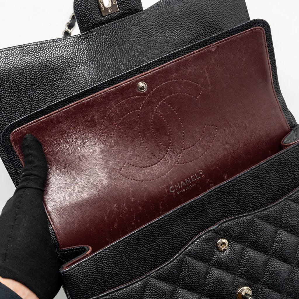 CHANEL JUMBO CLASSIC DOUBLE FLAP BAG CAVIAR BLACK SHW