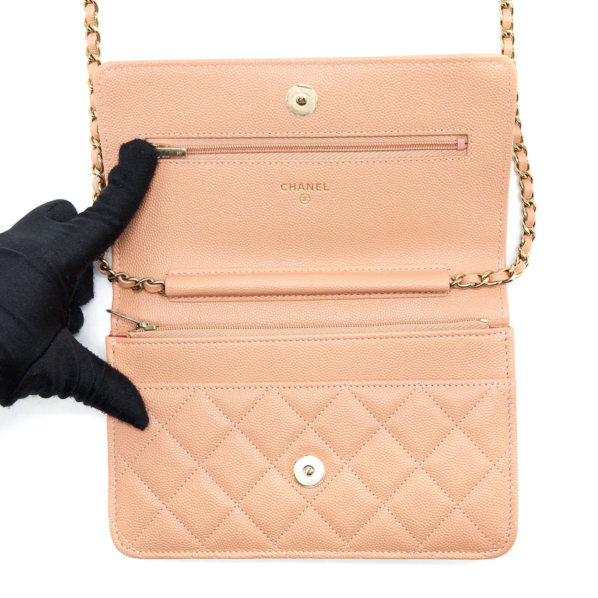 CHANEL GIANT CC LOGO WALLET ON CHAIN CAVIAR DARK PINK LGHW (MICROCHIP)