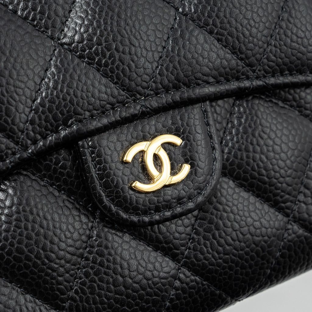 CHANEL CLASSIC COMPACT WALLET CAVIAR BLACK GHW(MICROCHIP)