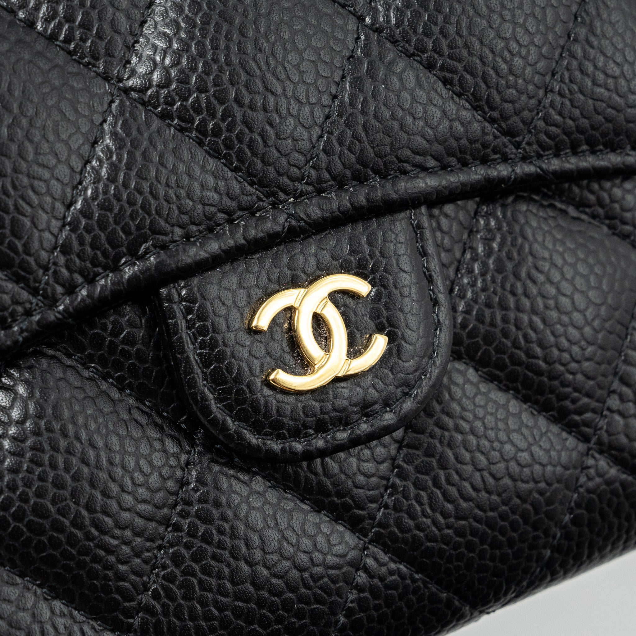 CHANEL CLASSIC COMPACT WALLET CAVIAR BLACK GHW(MICROCHIP)