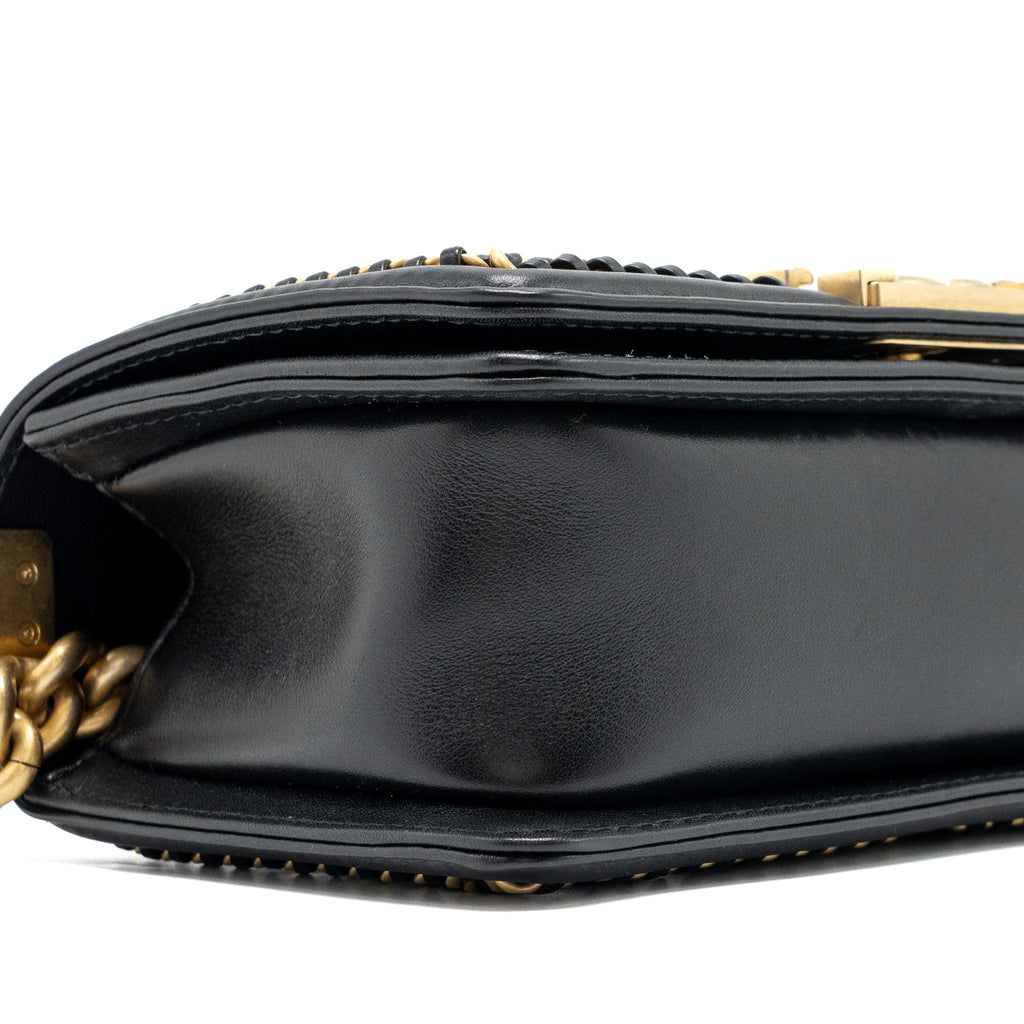 CHANEL TOP HANDLE SMALL BOY BAG LIMITED EDITION CALFSKIN BLACK GHW(MICROCHIP)