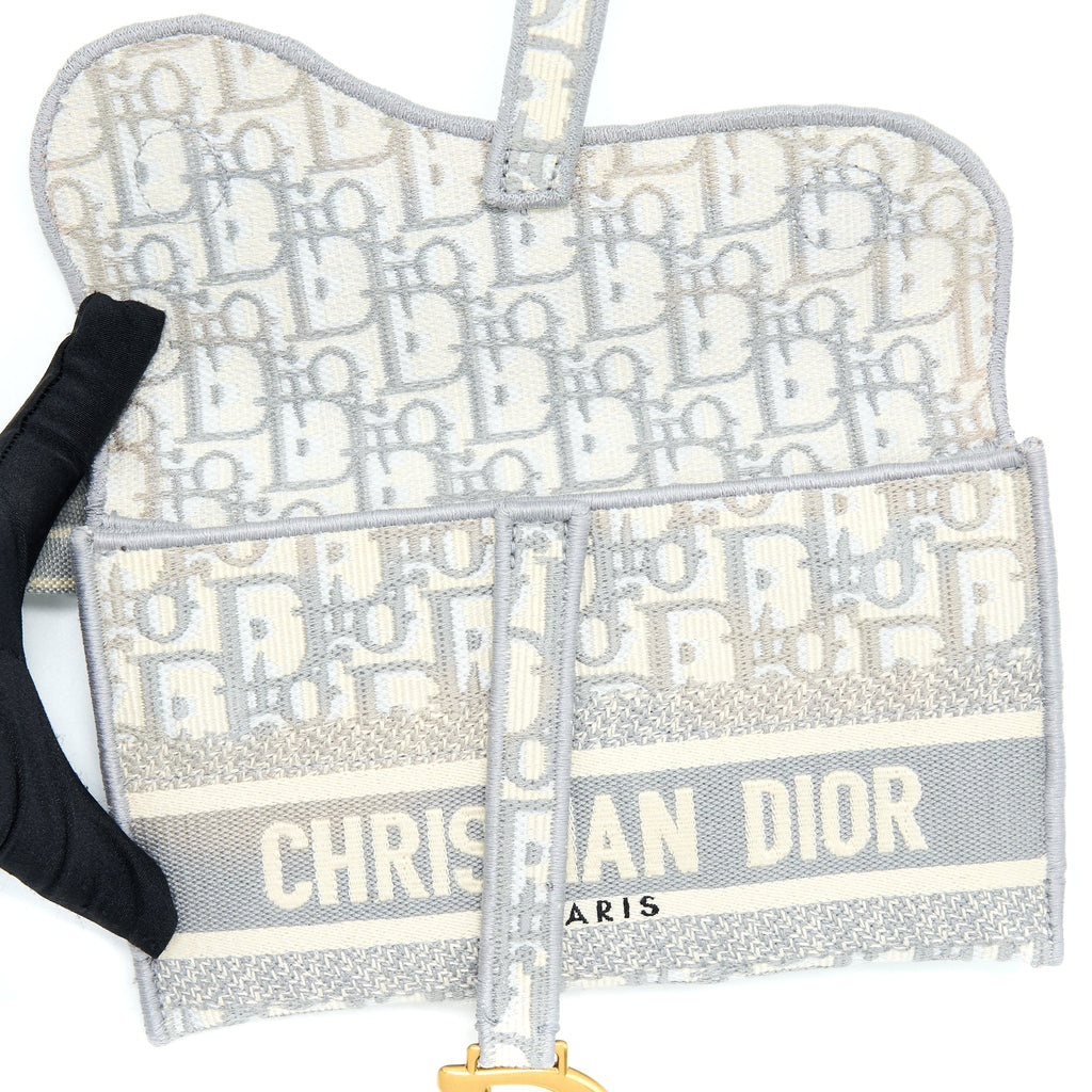 DIOR SADDLE SLIM POUCH LIGHT GREY DIOR OBLIQUE EMBROIDERY