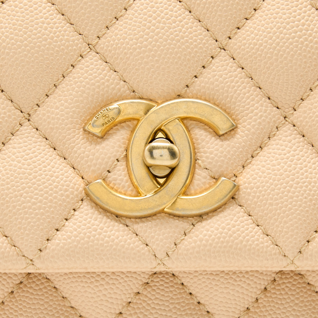 CHANEL COCO TOP HANDLE FLAP BAG CAVIAR BEIGE GHW
