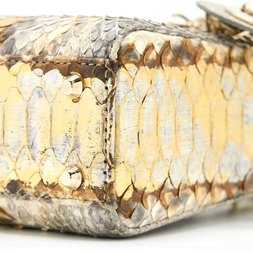DIOR MINI LADY DIOR PYTHON GOLD/BEIGE LGHW