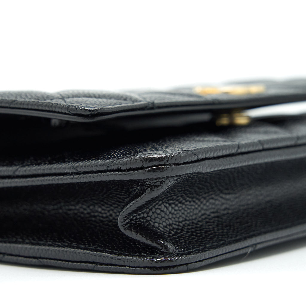 CHANEL 22S LOGO TOP HANDLE WALLET ON CHAIN CAVIAR BLACK GHW (MICROCHIP)