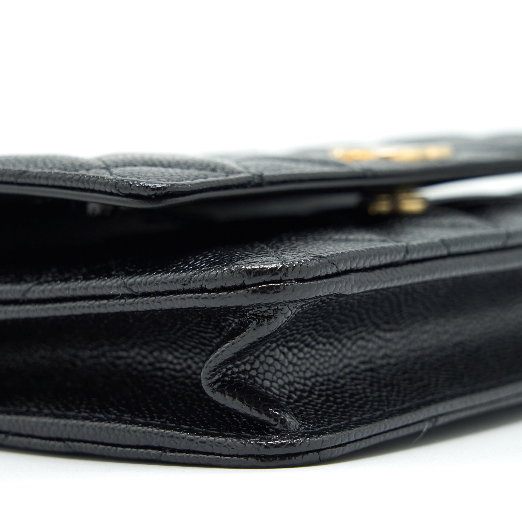 CHANEL 22S LOGO TOP HANDLE WALLET ON CHAIN CAVIAR BLACK GHW (MICROCHIP)