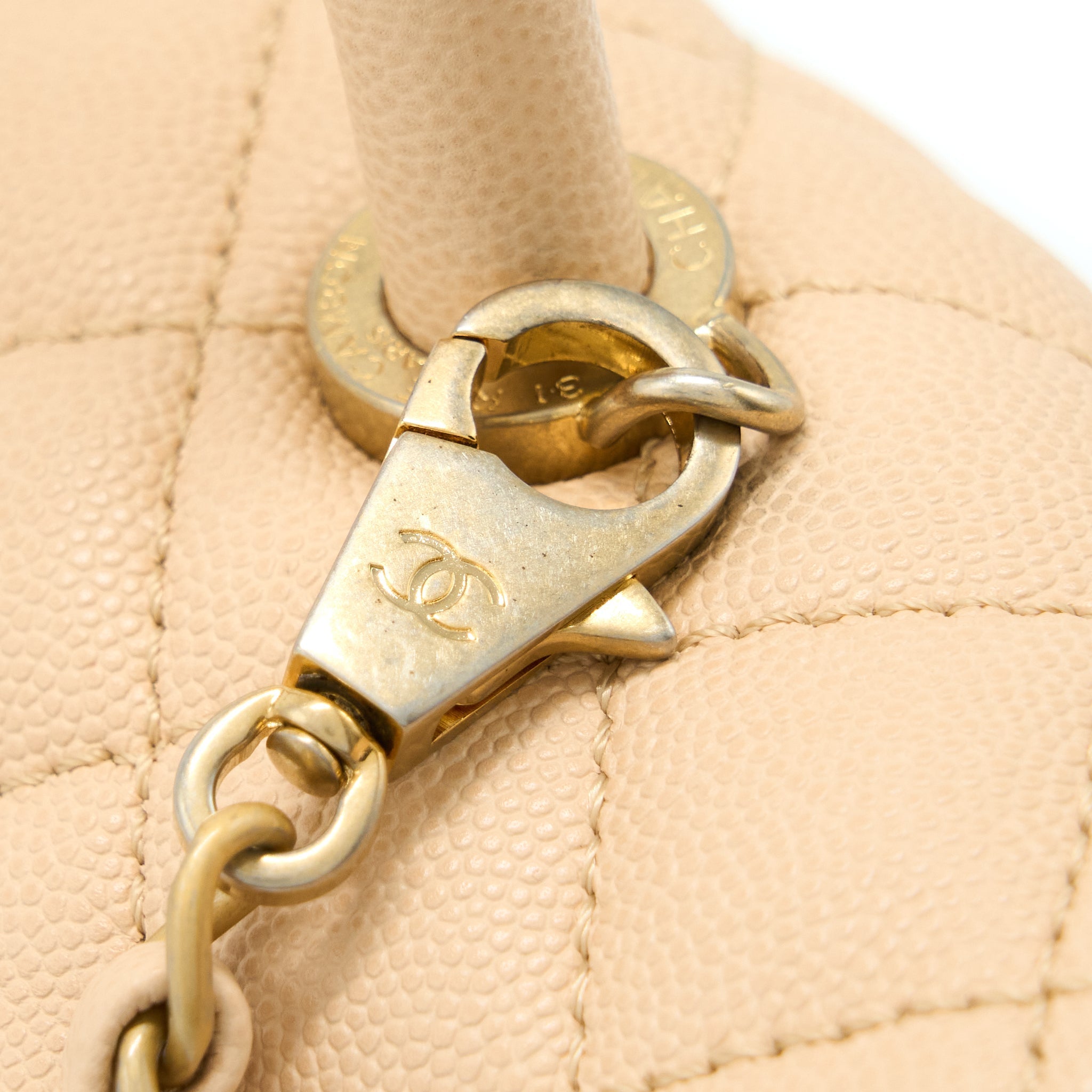 CHANEL COCO TOP HANDLE FLAP BAG CAVIAR BEIGE GHW