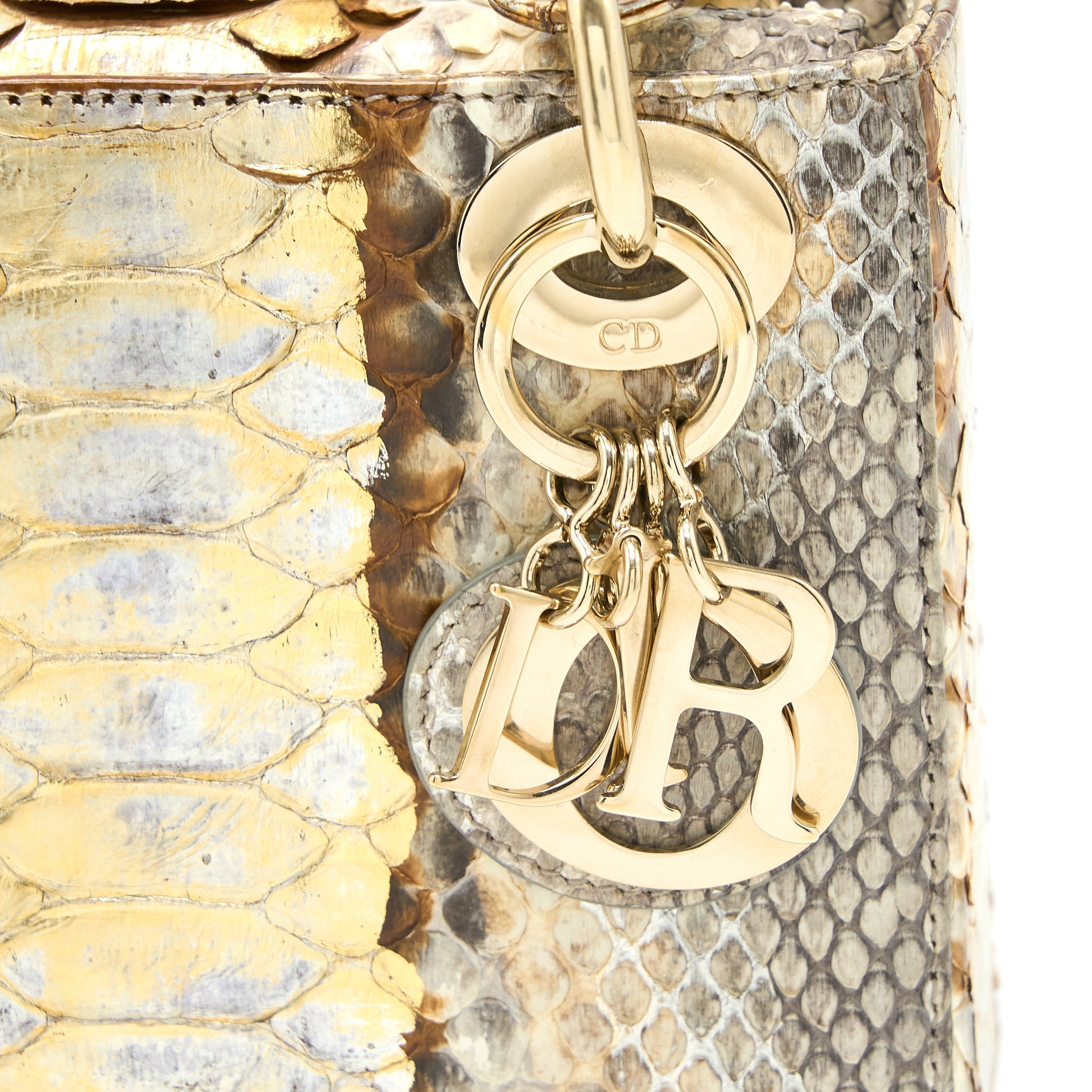 DIOR MINI LADY DIOR PYTHON GOLD/BEIGE LGHW