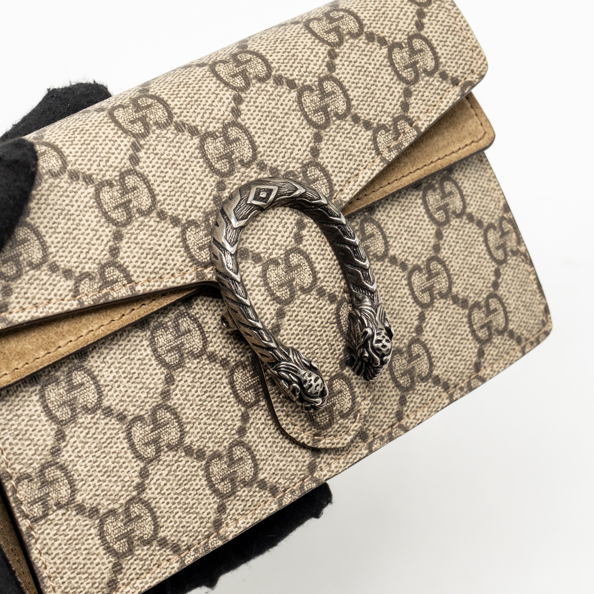 GUCCI SUPER MINI DIONYSUS CANVAS / SUEDE LEATHER BEIGE SHW