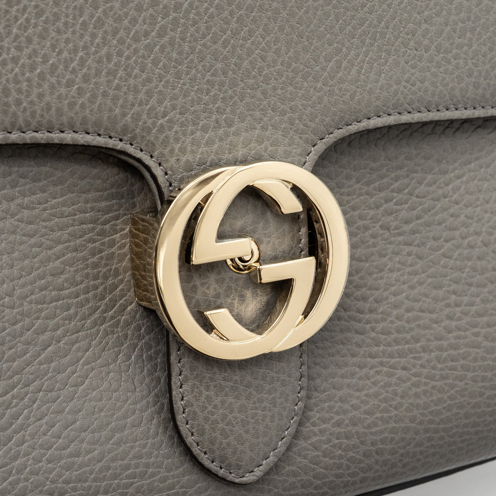 GUCCI TOP HANDLE MESSANGER BAG CALFSKIN GREY LGHW