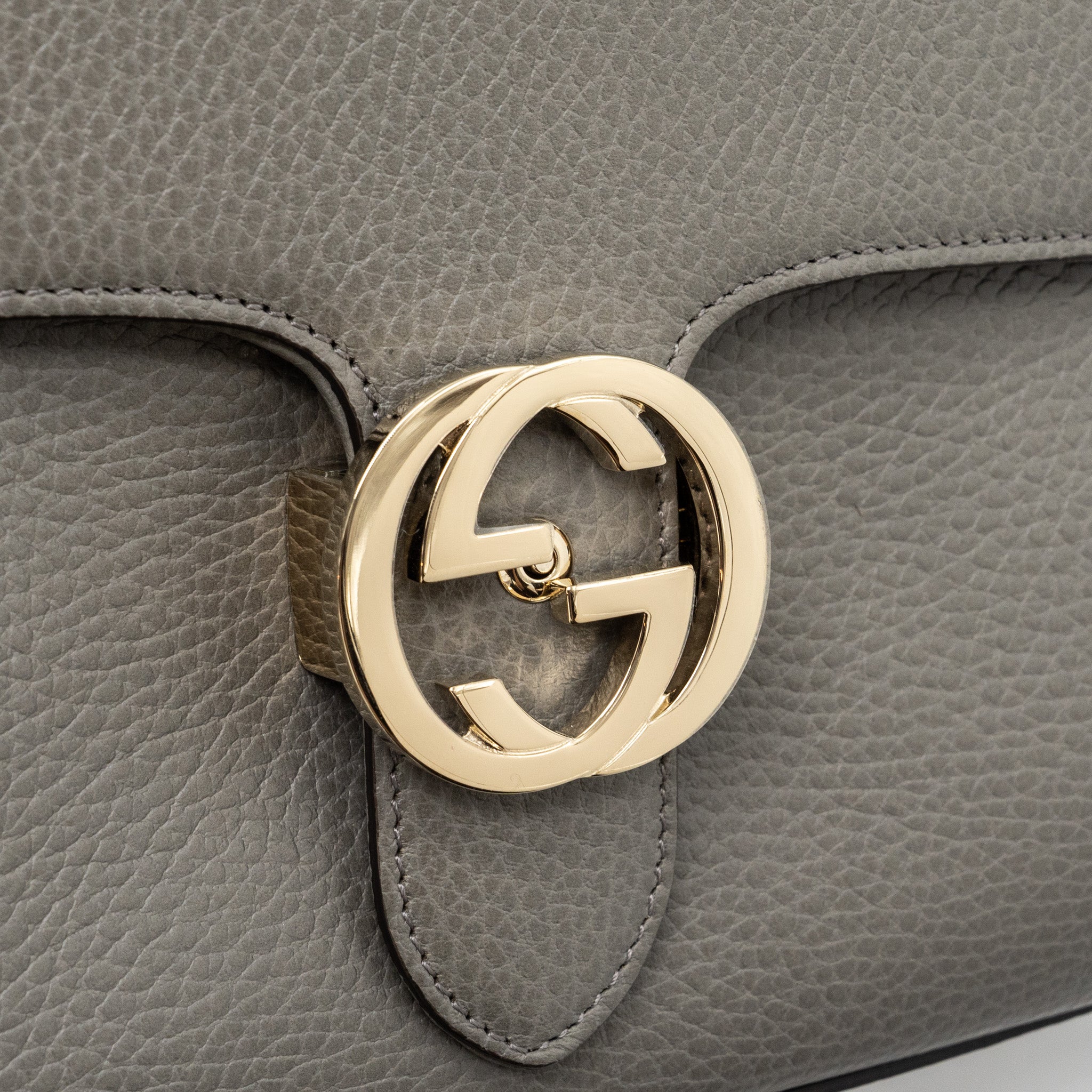 GUCCI TOP HANDLE MESSANGER BAG CALFSKIN GREY LGHW