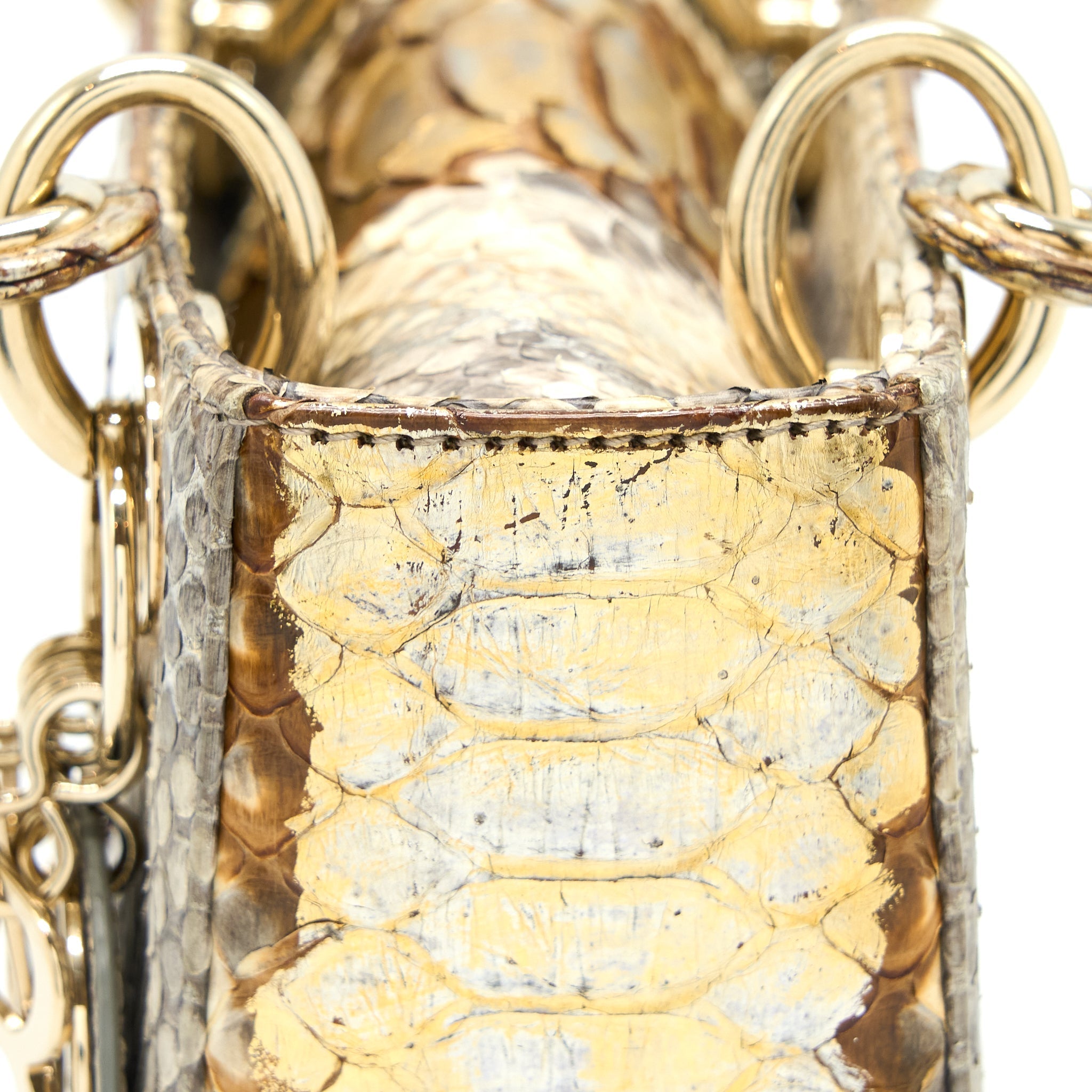 DIOR MINI LADY DIOR PYTHON GOLD/BEIGE LGHW