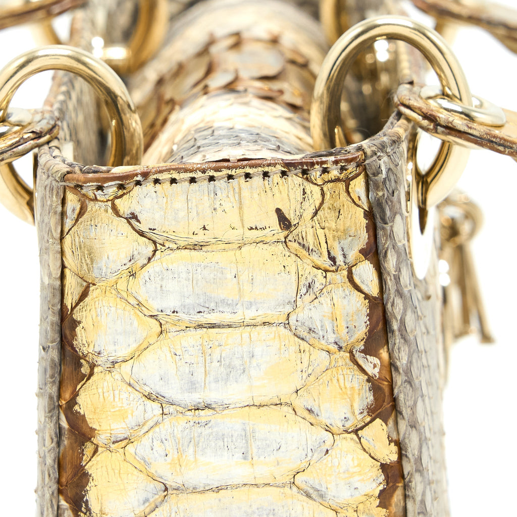 DIOR MINI LADY DIOR PYTHON GOLD/BEIGE LGHW