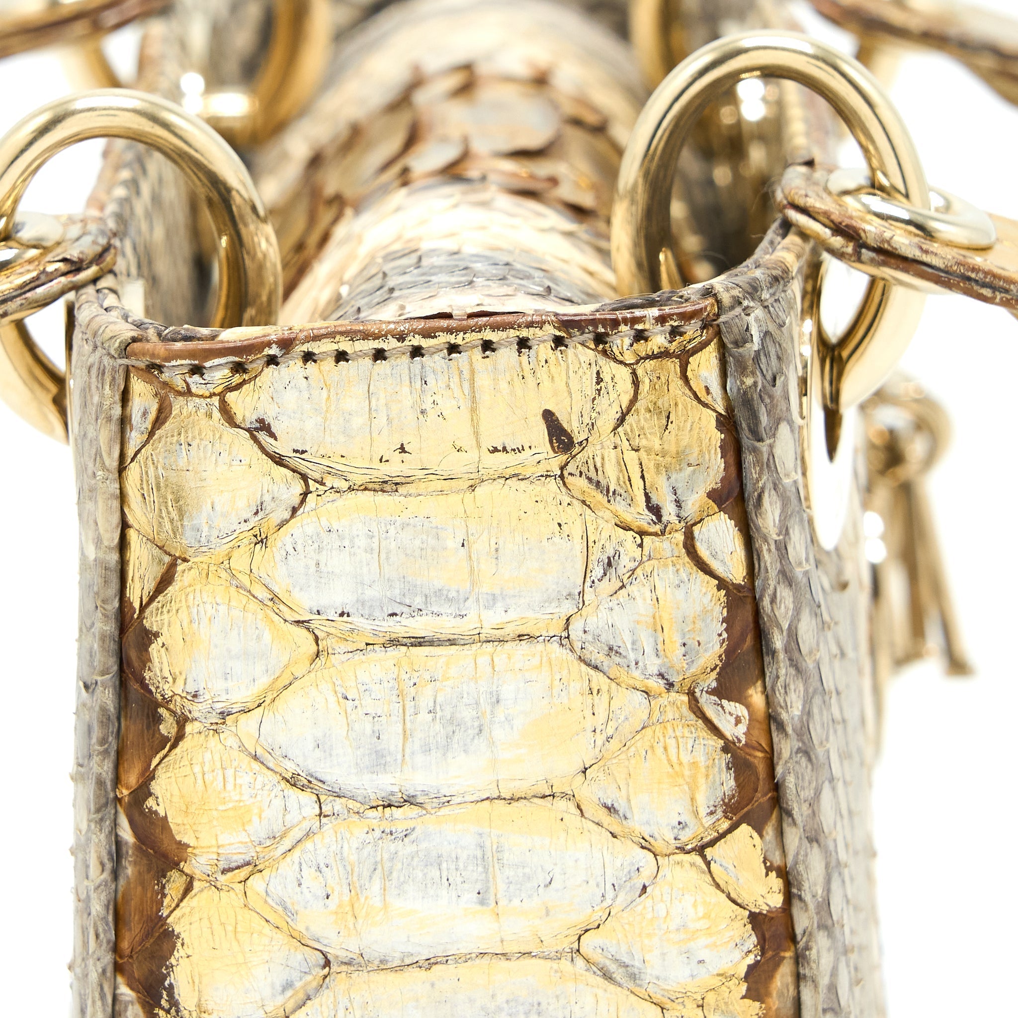 DIOR MINI LADY DIOR PYTHON GOLD/BEIGE LGHW