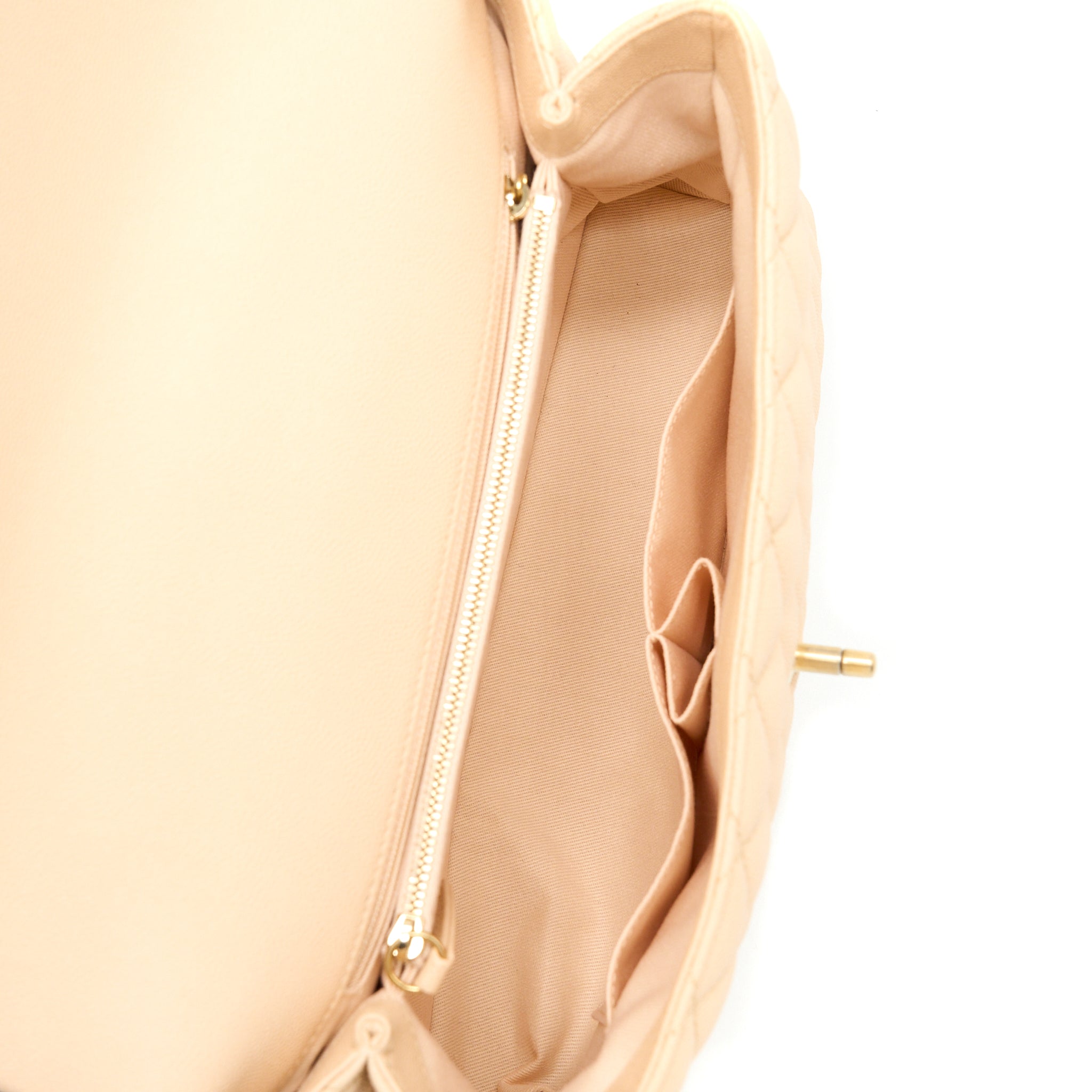 CHANEL COCO TOP HANDLE FLAP BAG CAVIAR BEIGE GHW