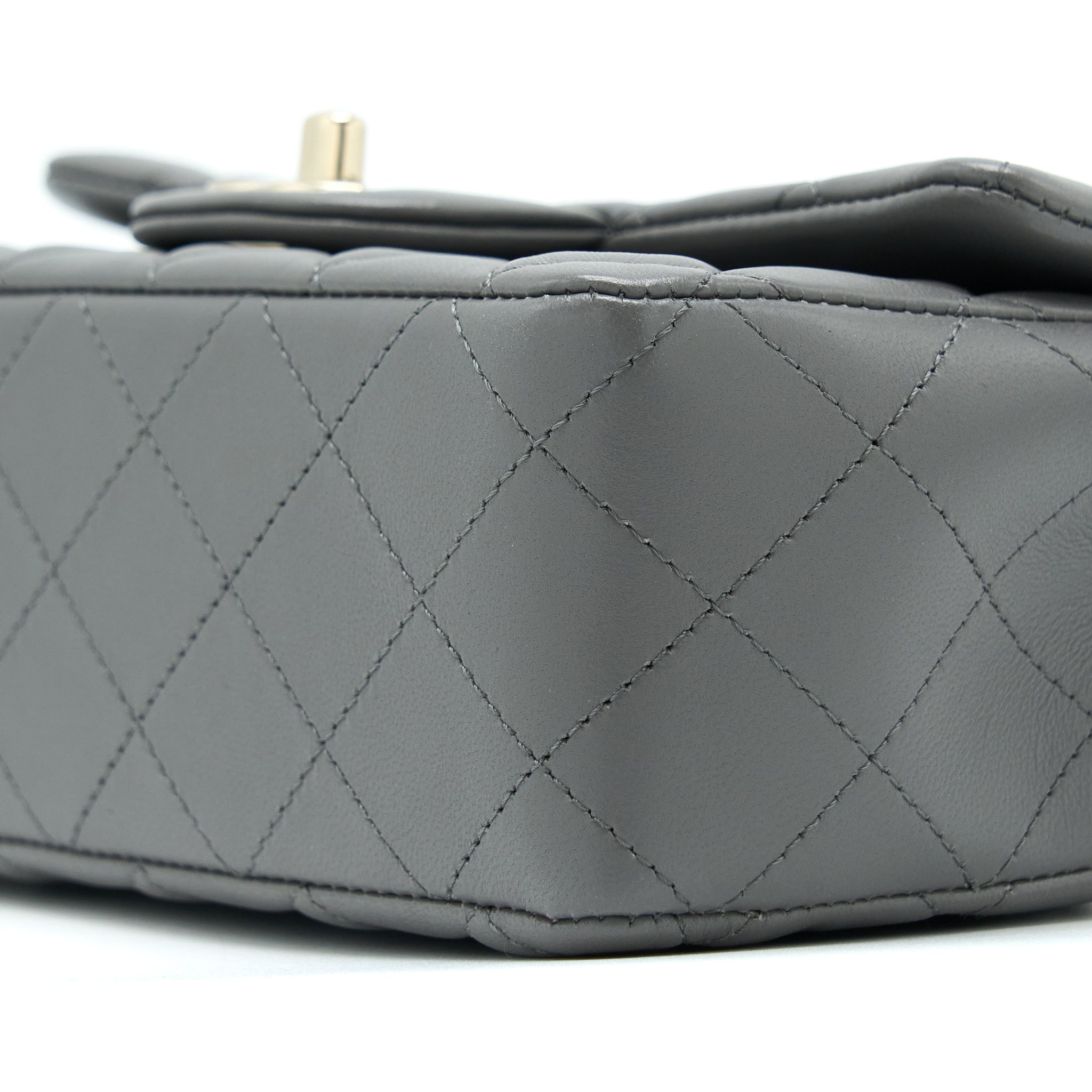 CHANEL 22A MINI RECTANGULAR FLAP BAG LAMBSKIN GREY LGHW (MICROCHIP)