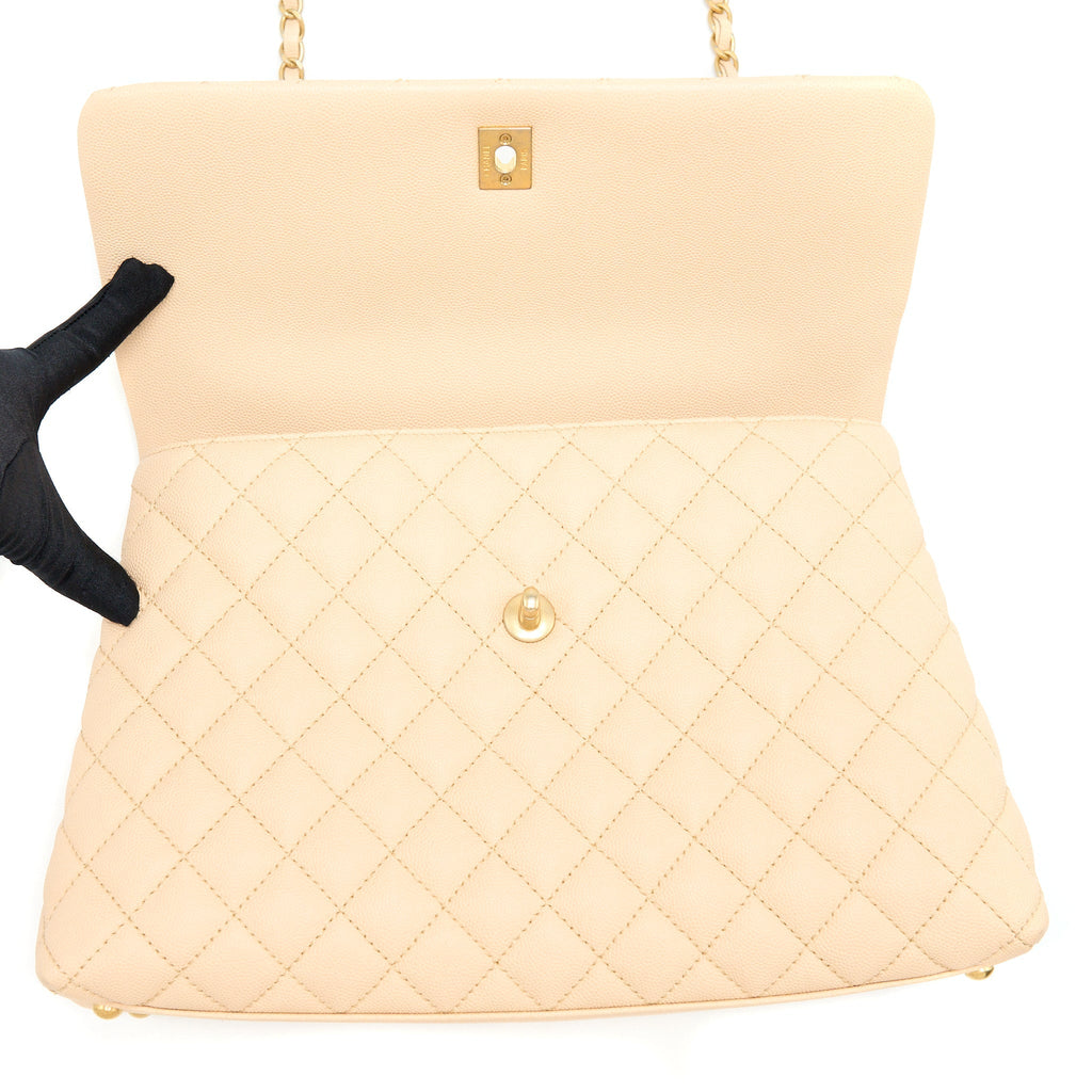 CHANEL COCO TOP HANDLE FLAP BAG CAVIAR BEIGE GHW