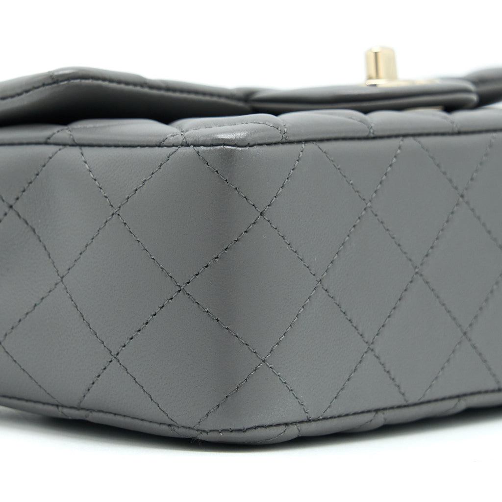 CHANEL 22A MINI RECTANGULAR FLAP BAG LAMBSKIN GREY LGHW (MICROCHIP)