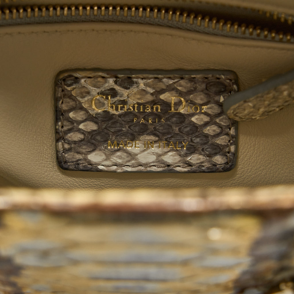 DIOR MINI LADY DIOR PYTHON GOLD/BEIGE LGHW
