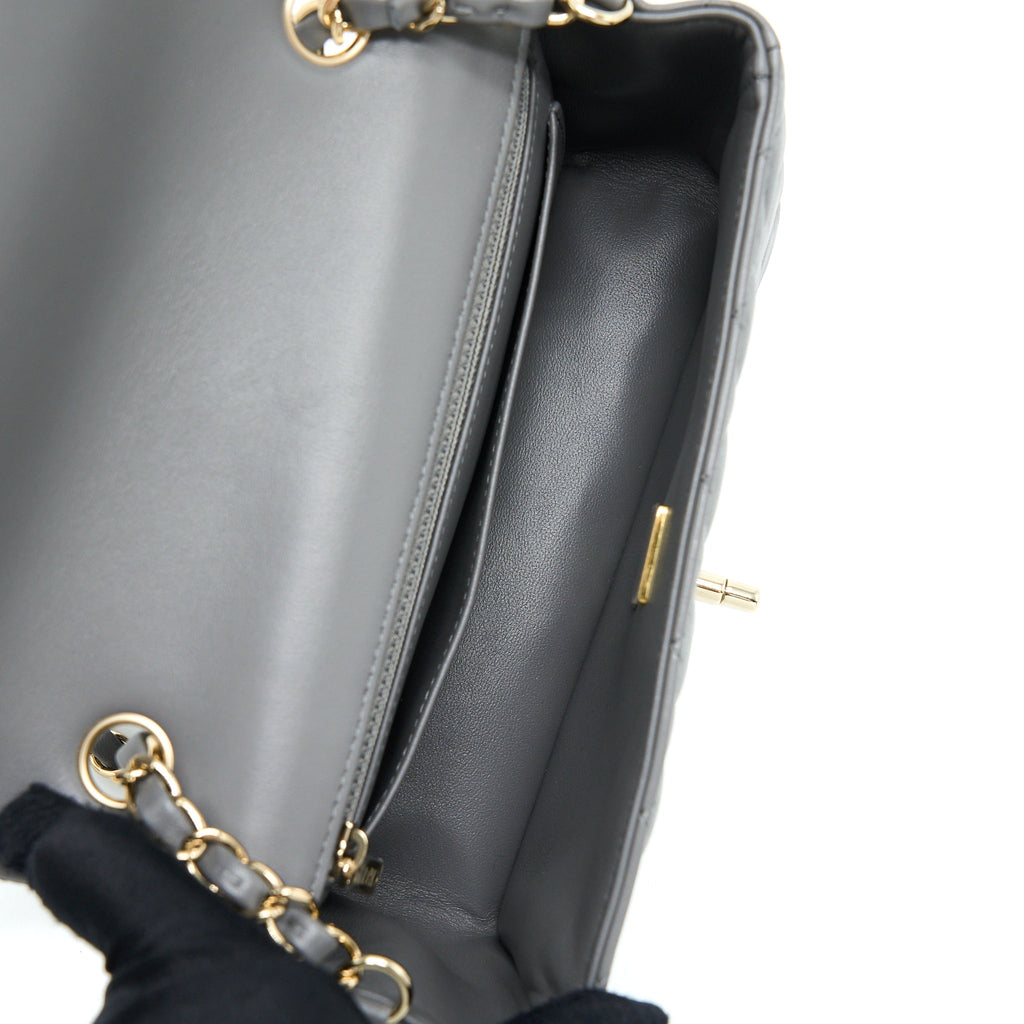 CHANEL 22A MINI RECTANGULAR FLAP BAG LAMBSKIN GREY LGHW (MICROCHIP)