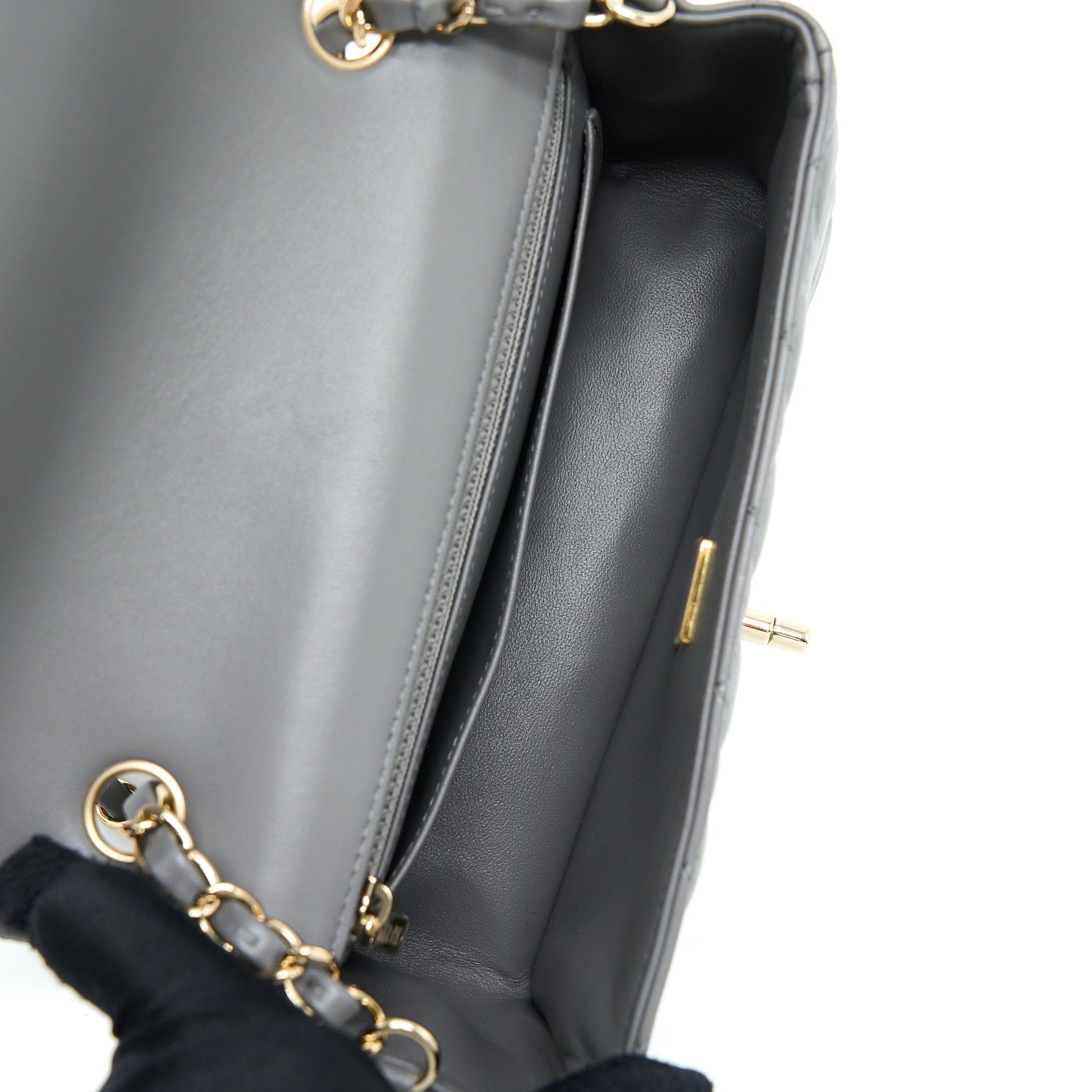 CHANEL 22A MINI RECTANGULAR FLAP BAG LAMBSKIN GREY LGHW (MICROCHIP)