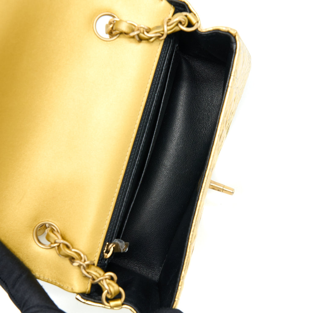 CHANEL MINI RECTANGULAR FLAP BAG CROC EMBOSSED CALFSKIN GOLD GHW