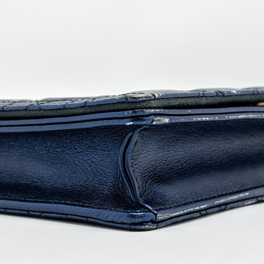 DIOR LADY DIOR POUCH CANNAGE WALLET ON CHAIN LAMBSKIN BLUE LGHW