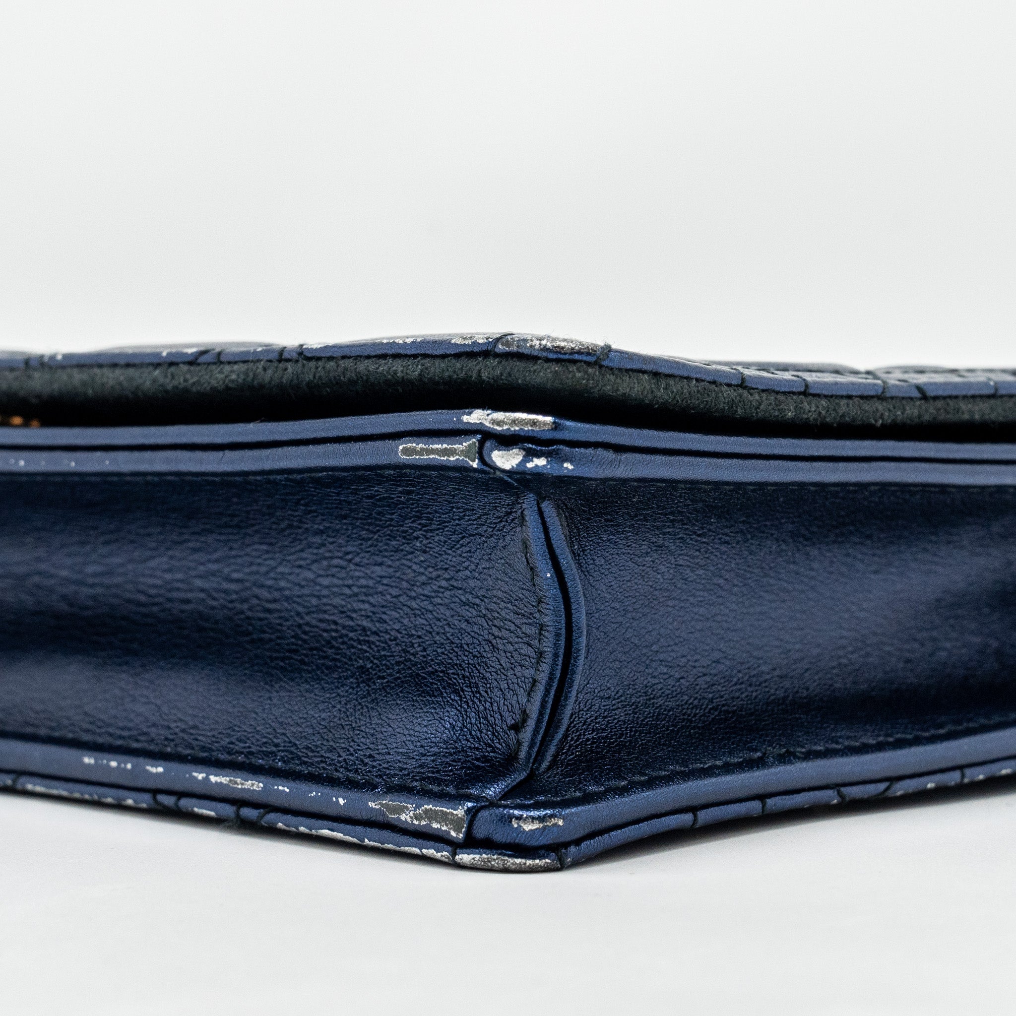 DIOR LADY DIOR POUCH CANNAGE WALLET ON CHAIN LAMBSKIN BLUE LGHW
