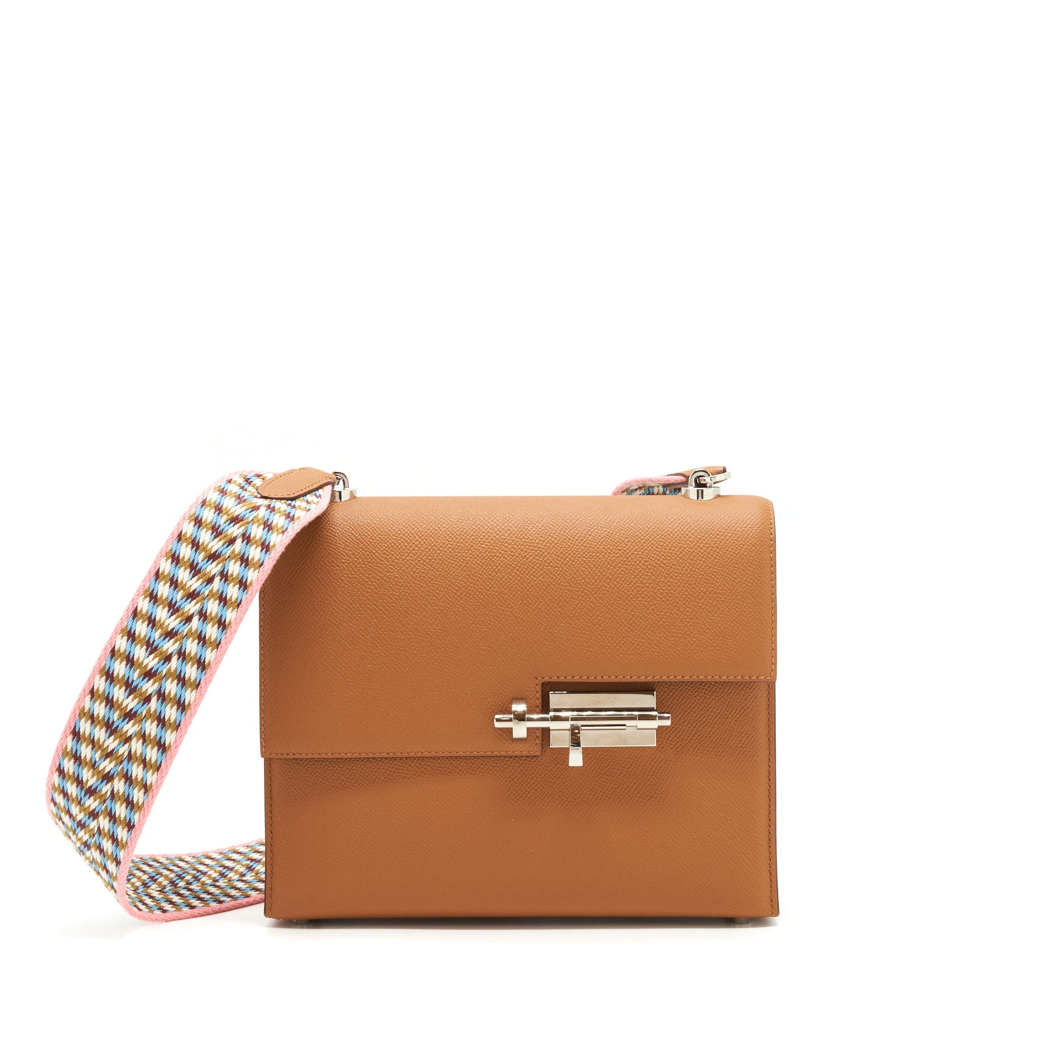 HERMES SAC VERROU 21 EPSOM GOLD SHW WITH MULTICOLOUR STRAP