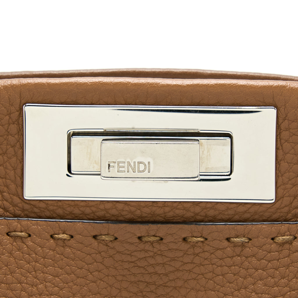 FENDI MEDIUM PEEKABOO TOTE BAG GRAINED CALFSKIN CARAMEL SHW