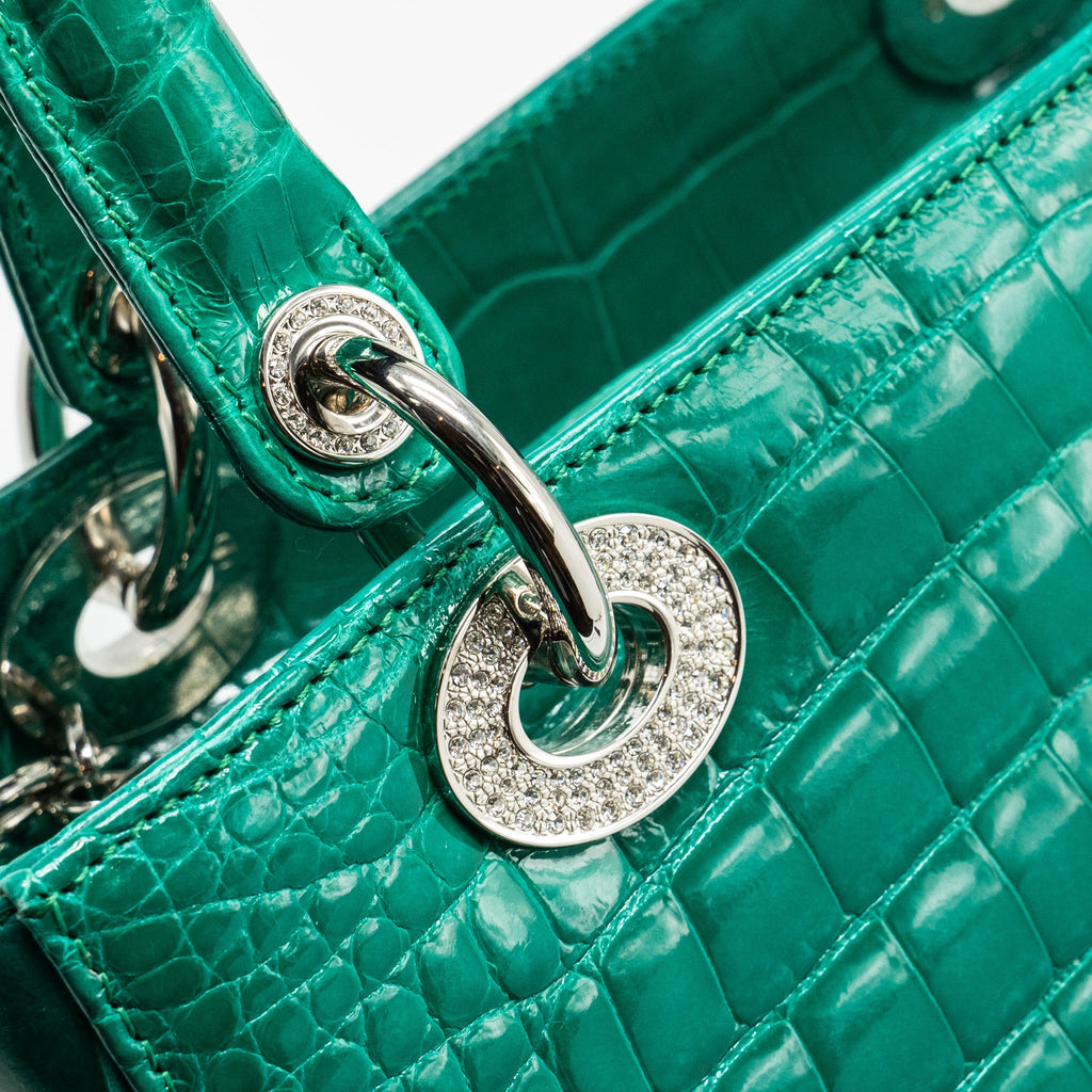 DIOR MEDIUM LADY DIOR CROCODILE GREEN SHW WITH CRYSTAL