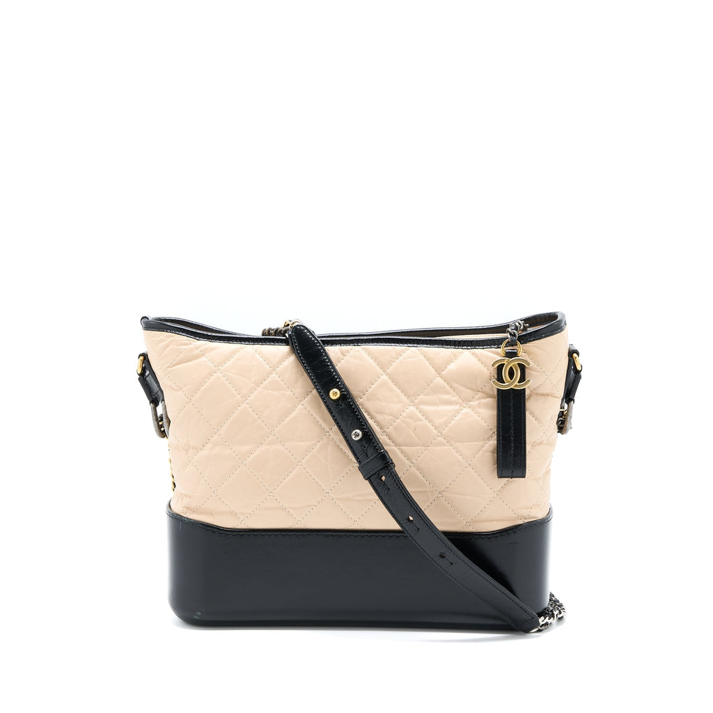 CHANEL MEDIUM GABRIELLE HOBO BAG CALFSKIN BEIGE/BLACK MULTICOLOUR HARDWARE