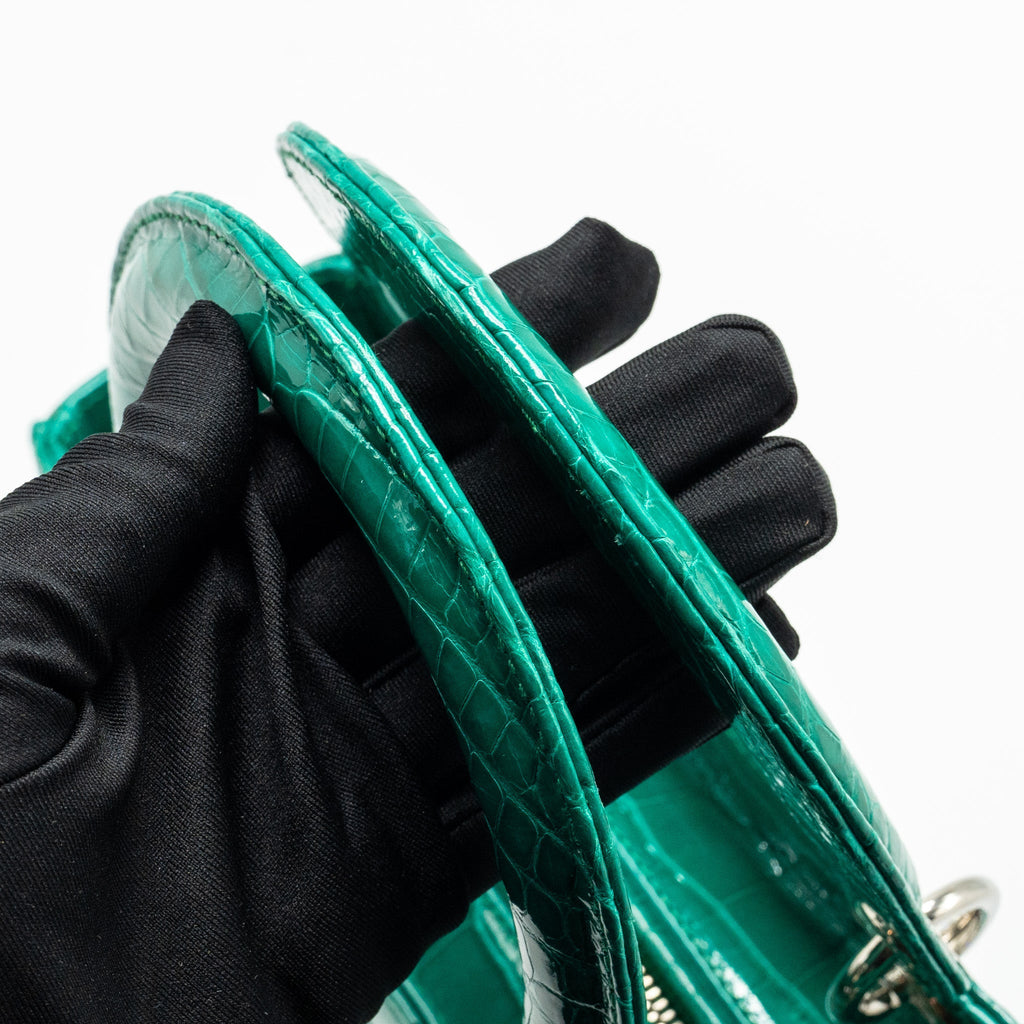 DIOR MEDIUM LADY DIOR CROCODILE GREEN SHW WITH CRYSTAL
