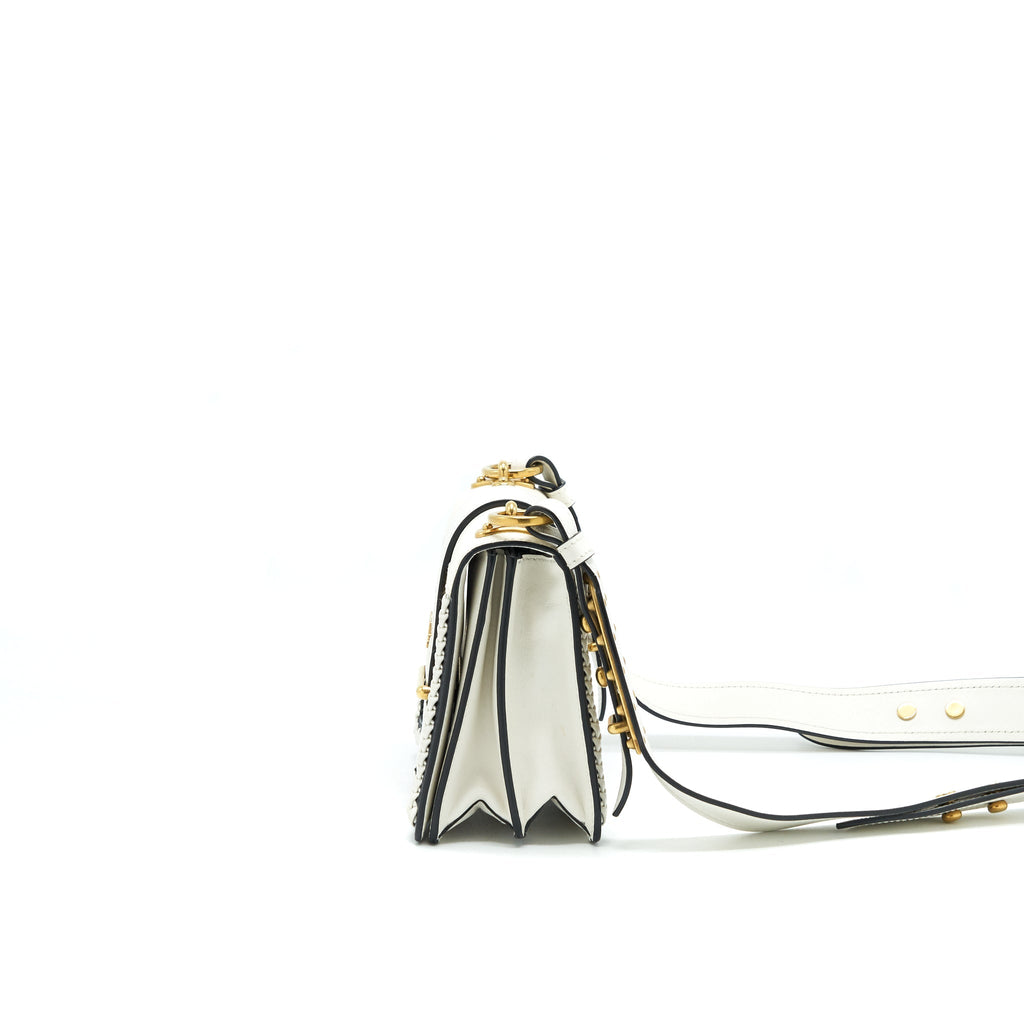 PRADA CITY CALF RAFFIA SAFFIANO CAHIER BAG WHITE
