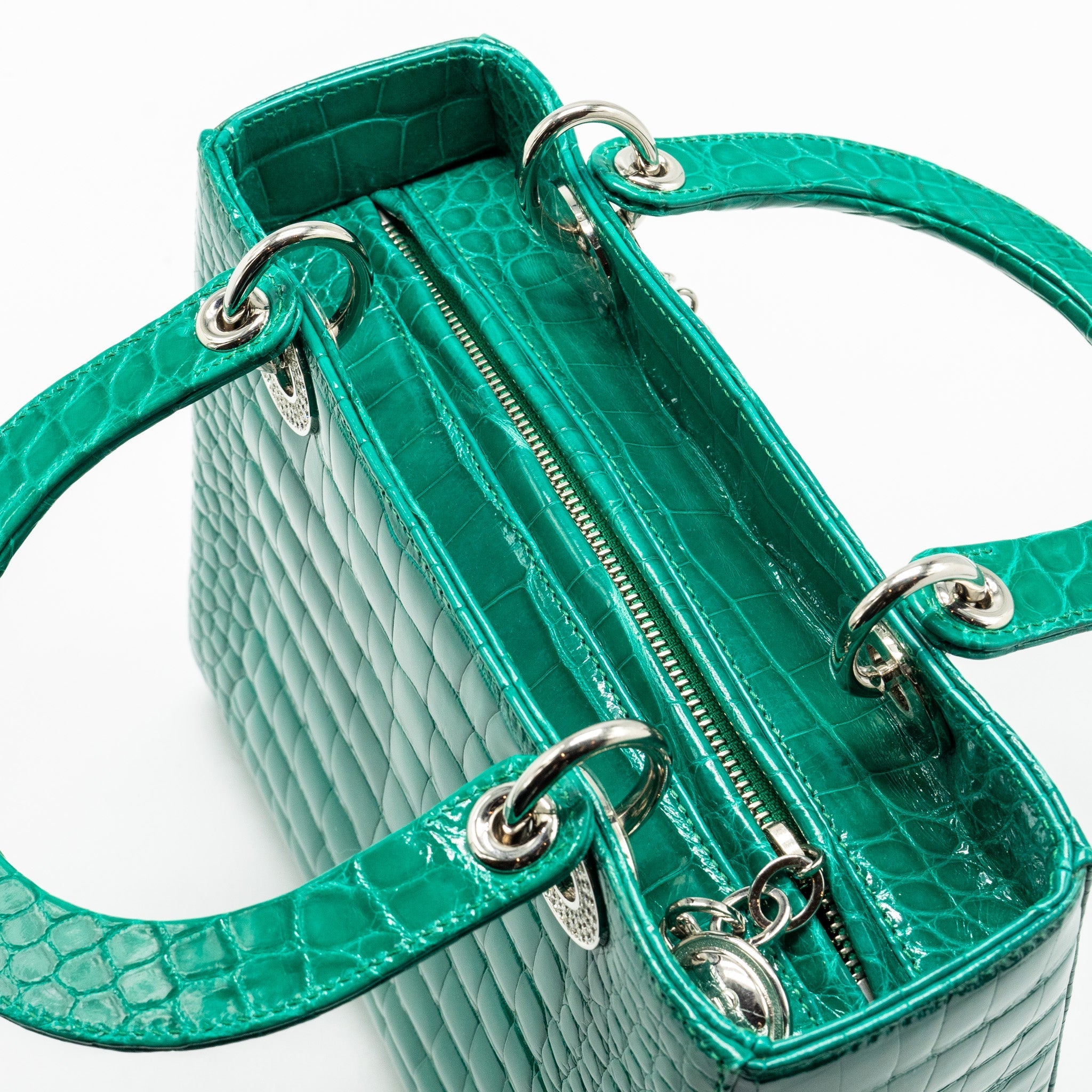 DIOR MEDIUM LADY DIOR CROCODILE GREEN SHW WITH CRYSTAL