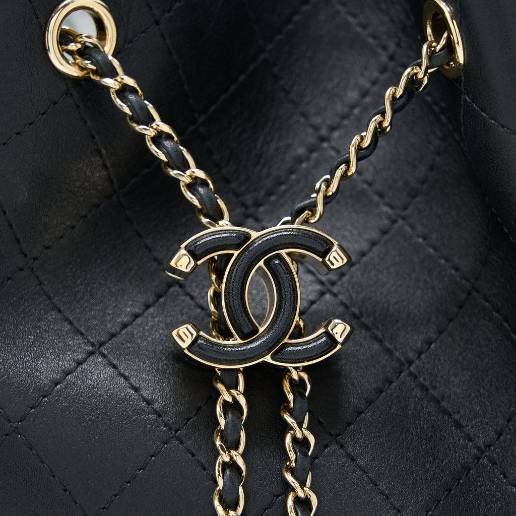 CHANEL DRAWSTRING BUCKET BAG CALFSKIN BLACK LGHW